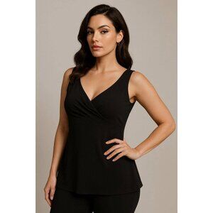 Womens Plus Sz L Peplum Wrap Form Fitting Tank Lined Black Stretch Career Smart